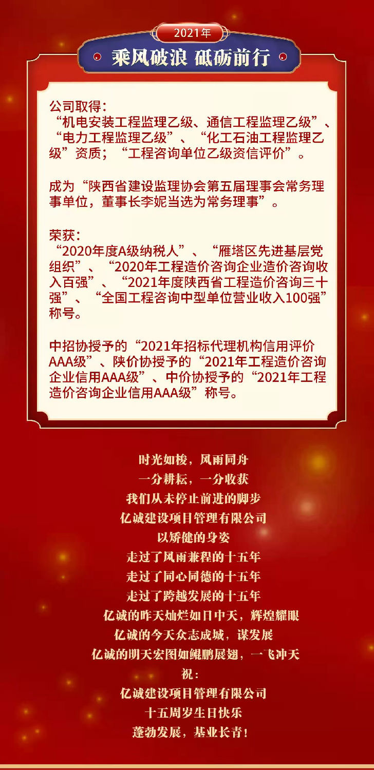 匠心億誠，十五悅起丨熱烈祝賀億誠公司成立15周年